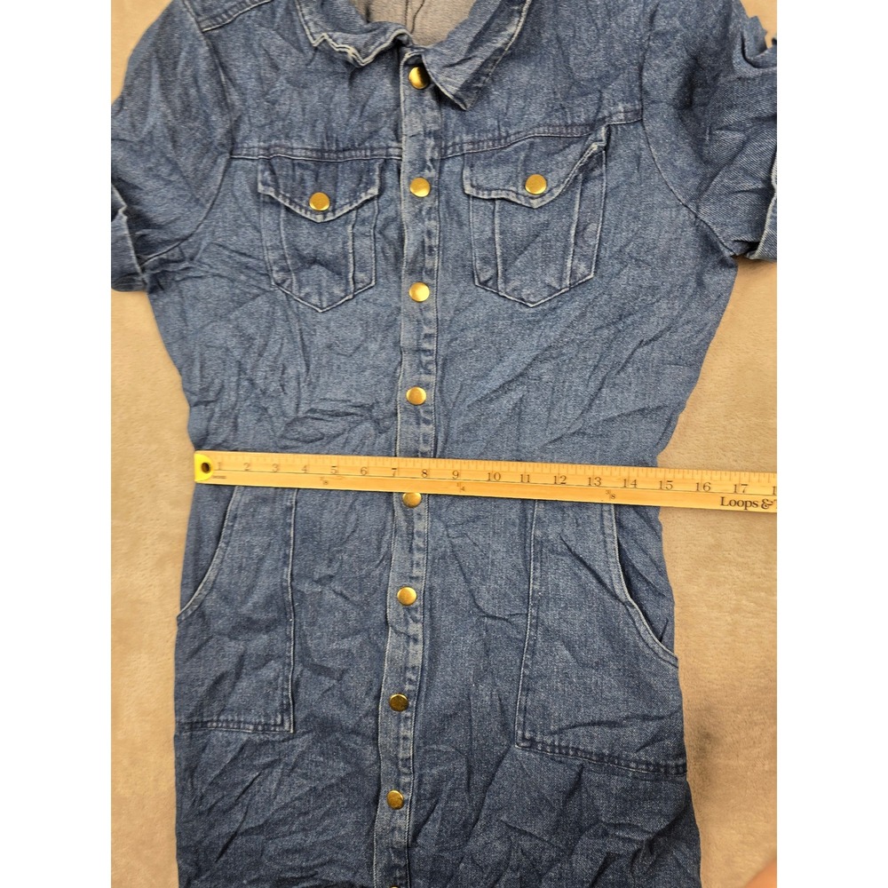 New Alexia Admor Denim Dress Womens M Blue Short Sleeve Snap Front Mini Pocket - Picture 5 of 11